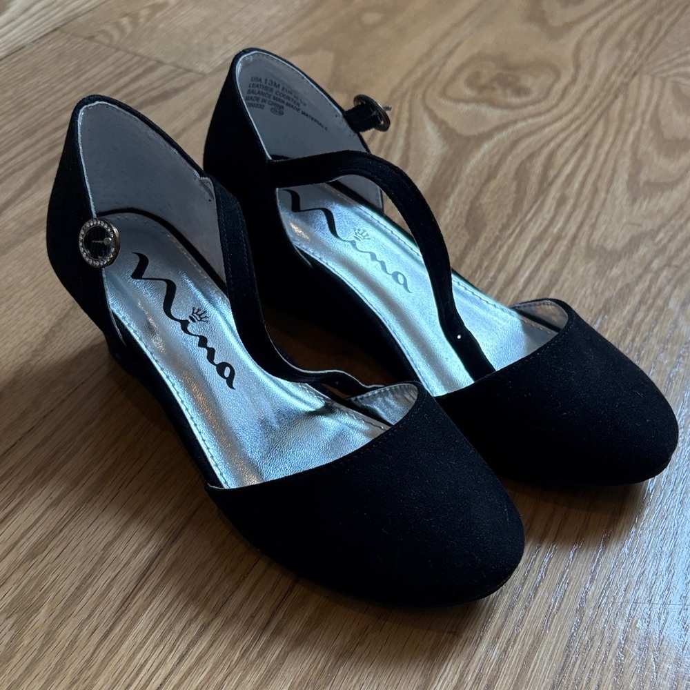 Girls Lenora Nina Black Ankle Strap Heels